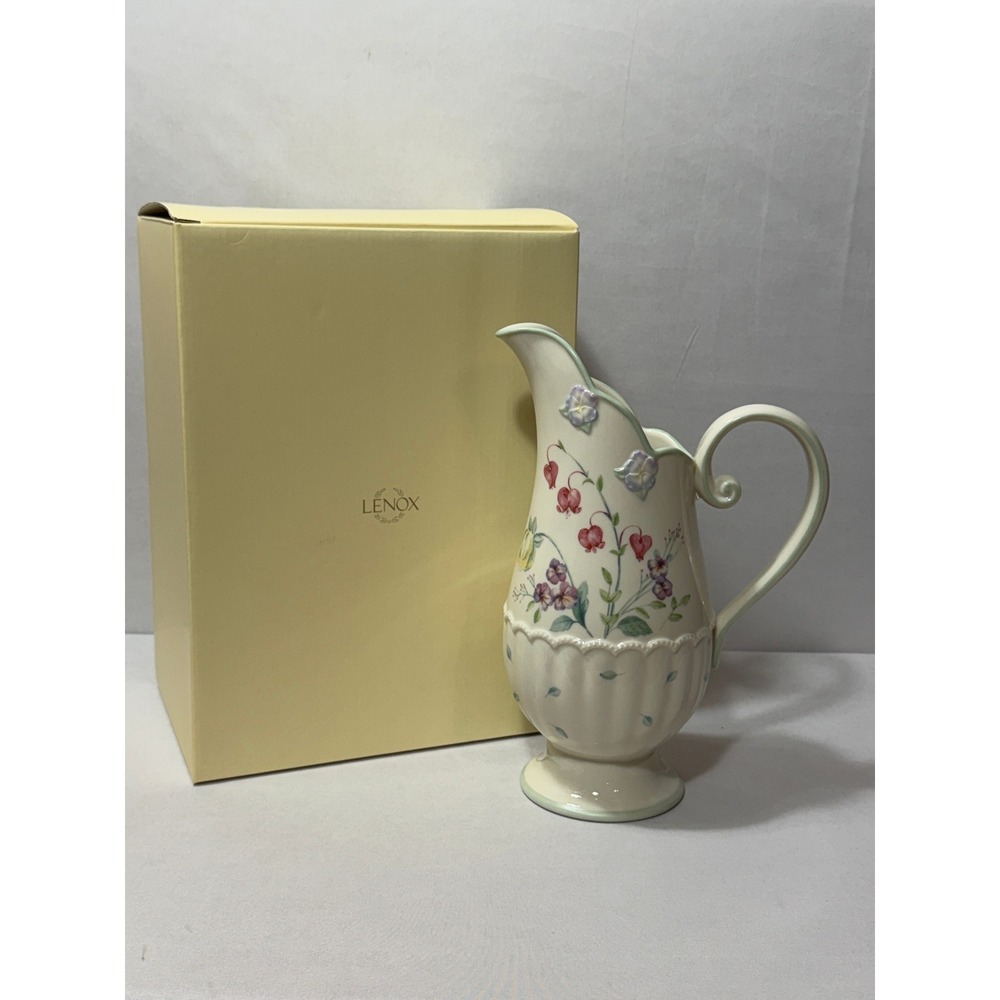 Rare Lenox Spring Bouquet Fine Ivory China Pitcher Floral Heart‎ Pansy Violet